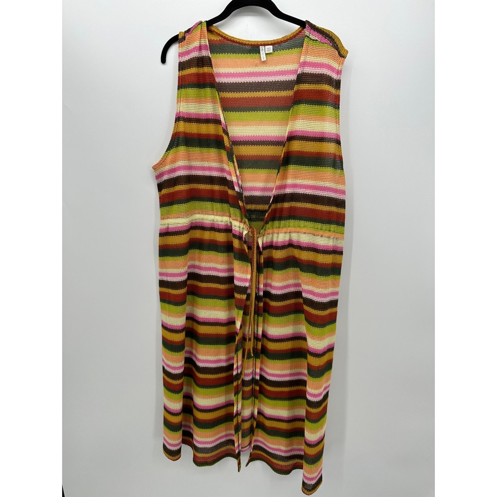 Cato Festival Boho Striped Crochet Duster Vest Tie Front Knit Sz 2X Indie